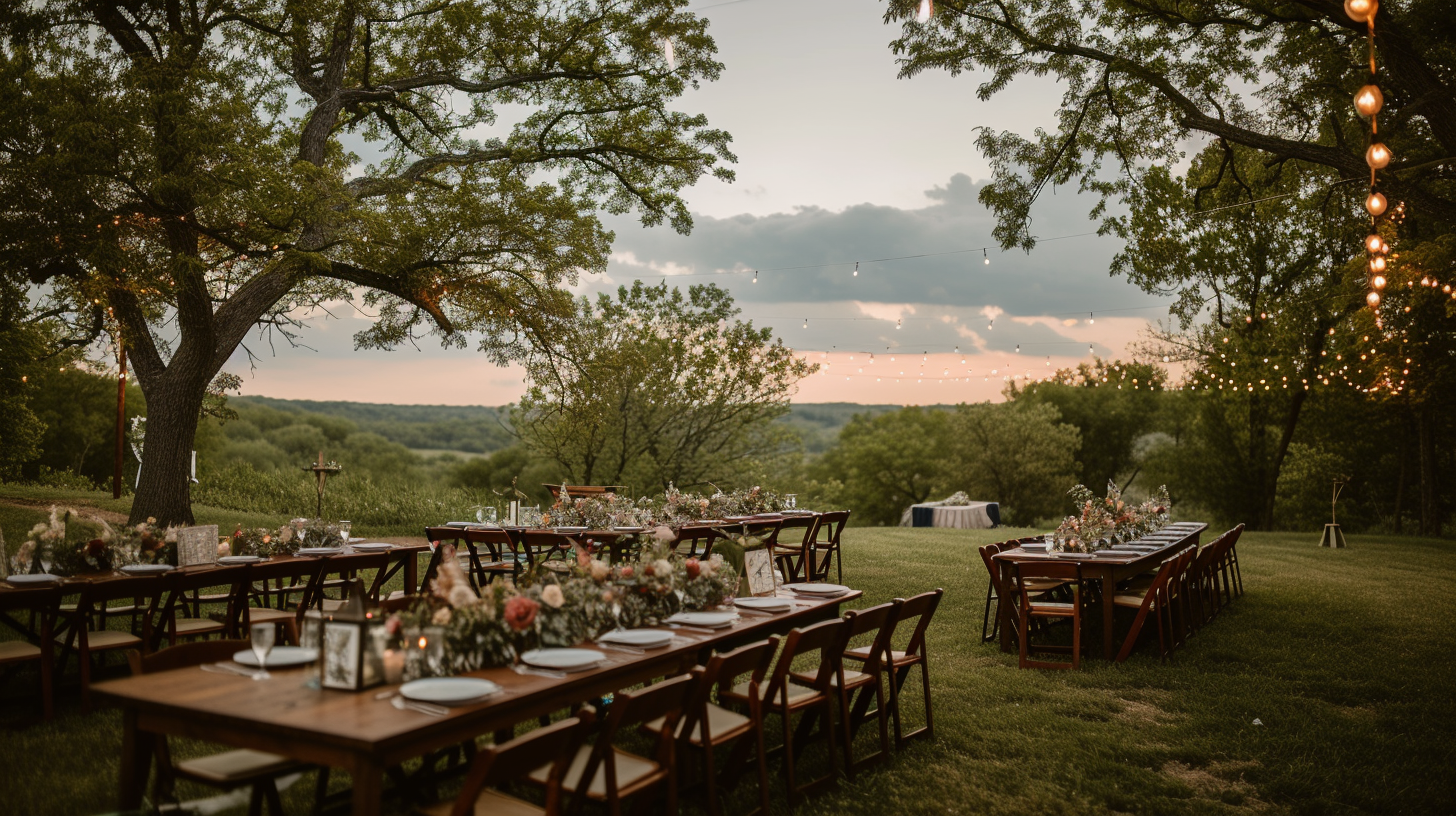 Scenic outdoor wedding setup